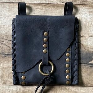 Rare PAOLO ANGELUCCI Full Grain Black Leather Brass Studded Belt Pouch